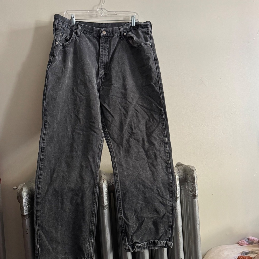 Wrangler Premium Quality Relaxed Fit Black Wash Denim Jeans 40x30 Y2K Streetwear